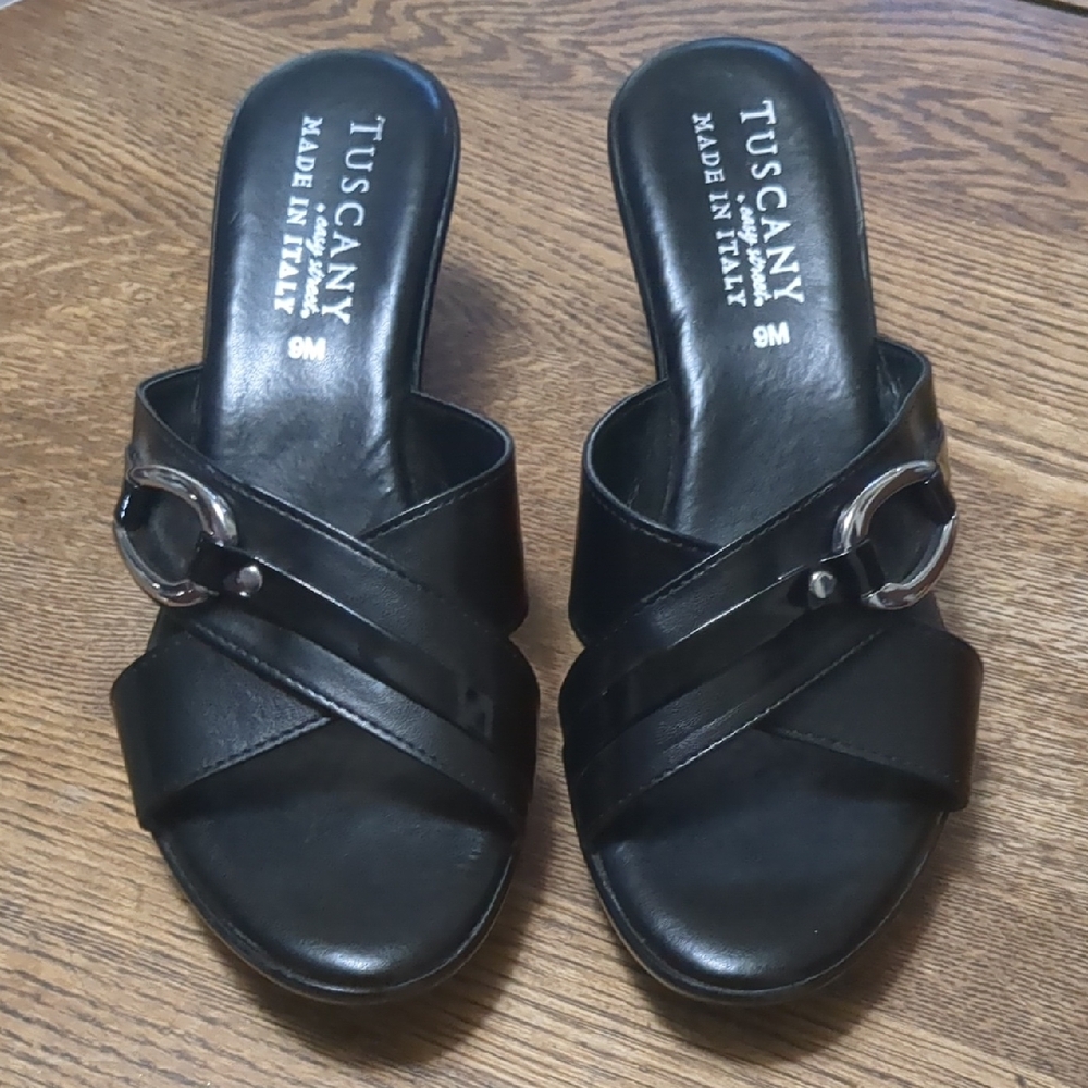 Easy Street Black Mules with Crisscross Straps